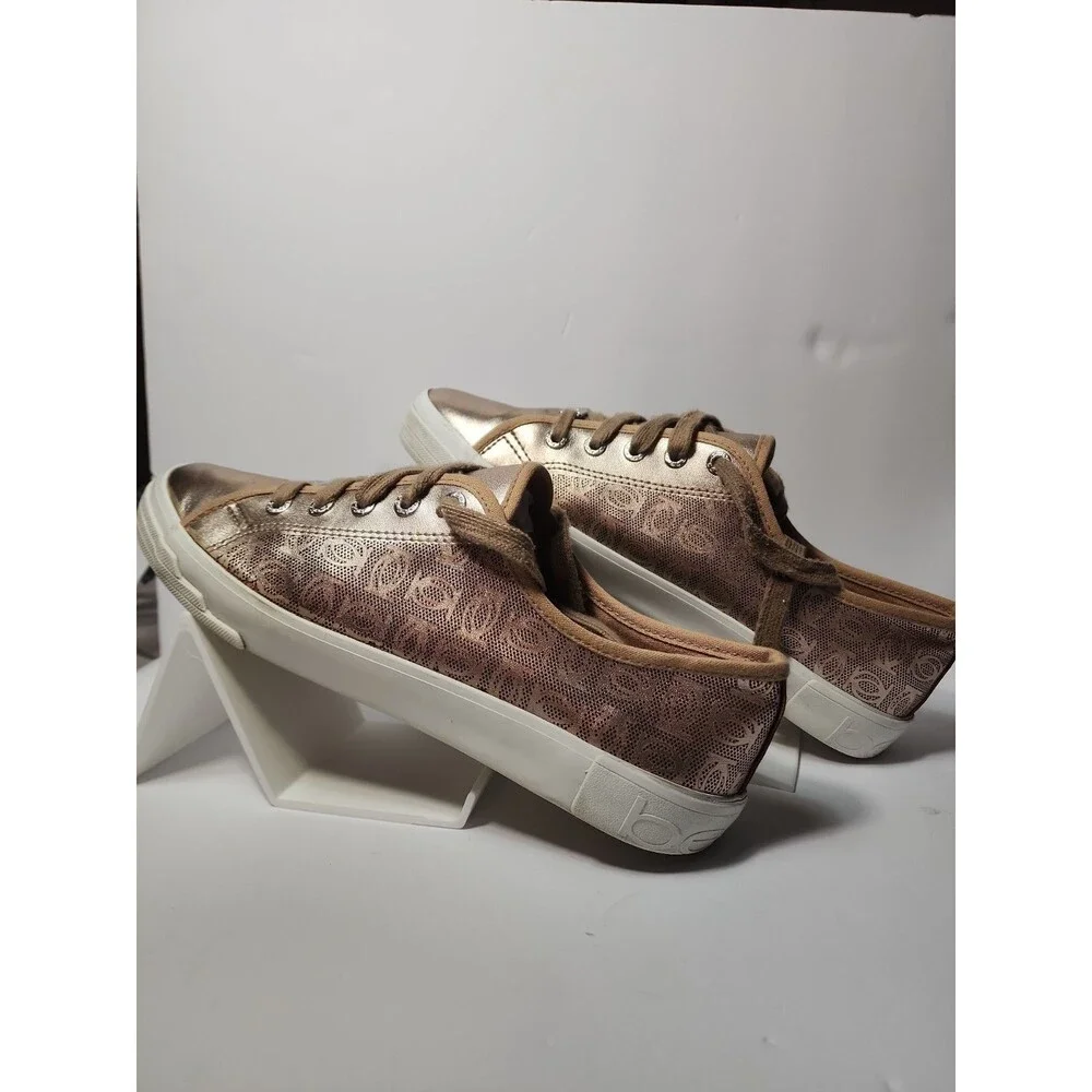 WOMENS bebe  LOGO METALLIC GOLD DANE LACE UP SNEAKERS SZ 10